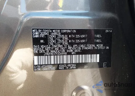 2015 Toyota Rav4 Le from USA, damaged, VIN JTMZFREV7FD044948